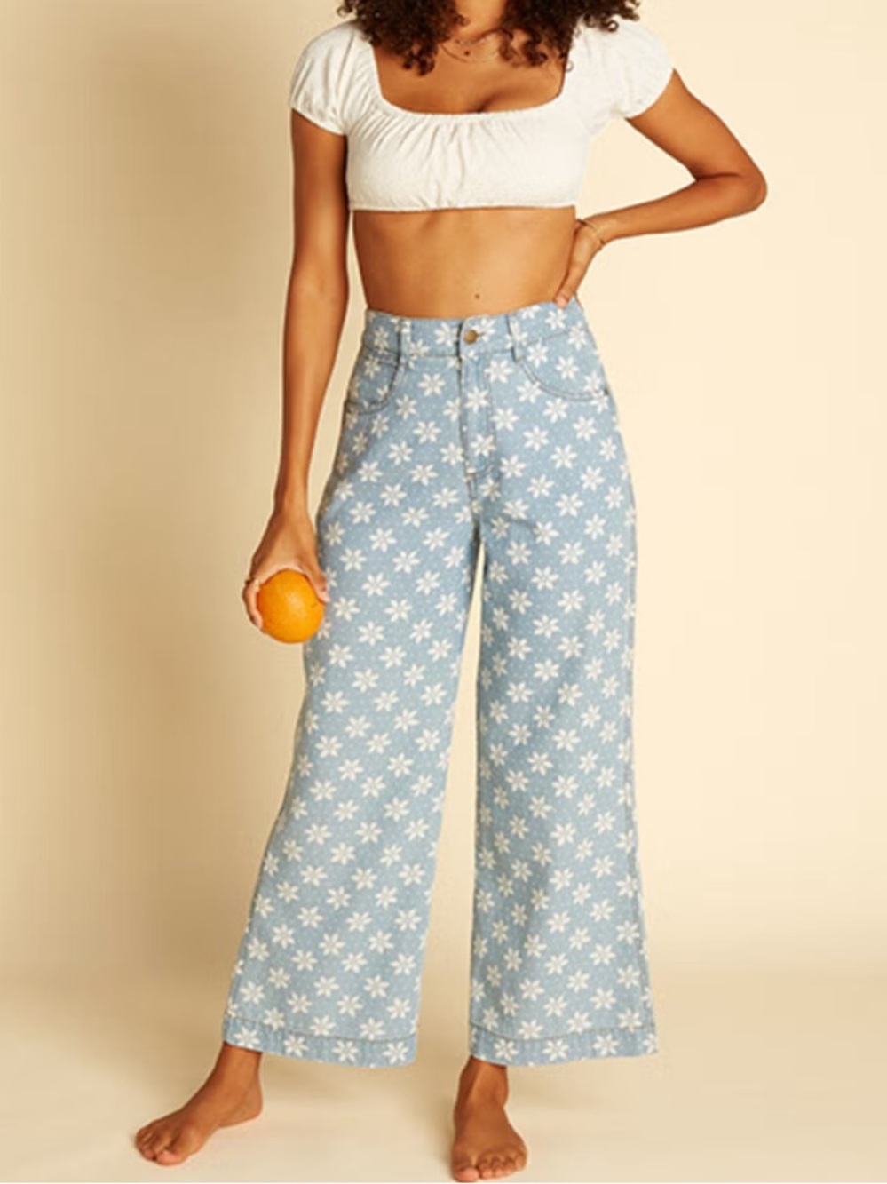Wrangler Light Blue Floral Wide Leg Jeans